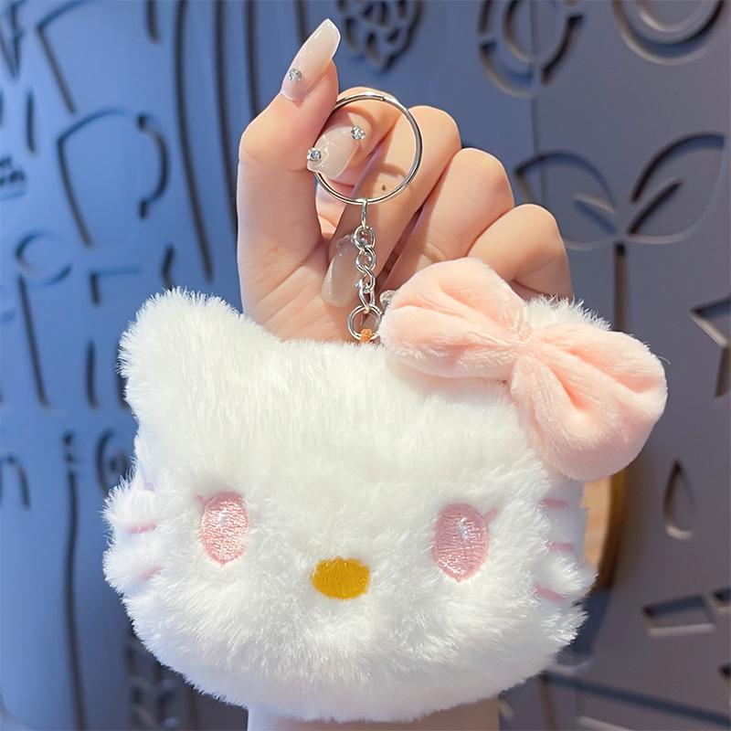 Kawaii Hello Kitty Keychain Cute Sanrio Cartoon Plush Soft Stuffed Doll Bag Key Ring Pendant Women Girls Birthday Gift