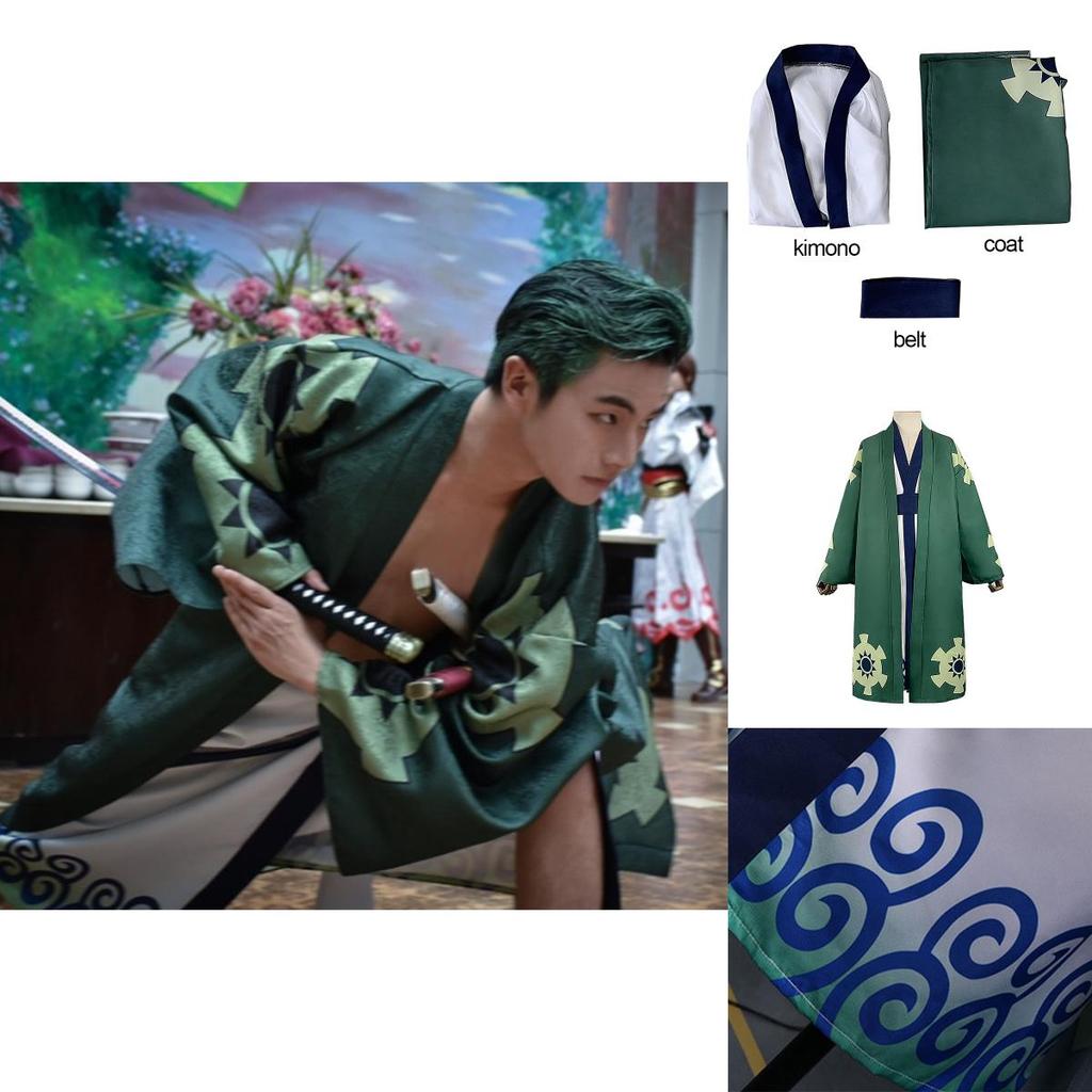 Authentisches One Piece Roronoa Zoro Cosplay Kostüm Weicher und bequemer Polyester-Komplettanzug für Rollenspiel und Cosplay