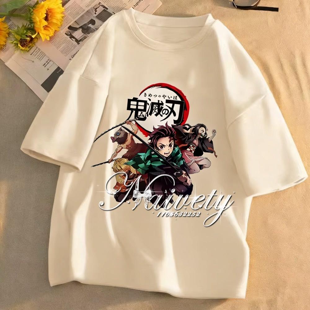 2026 Demon Slayer Main Team Printed Cotton Tshirt Summer Breathable Loose Cool Tops For Adults Kids Couple Family Y2k