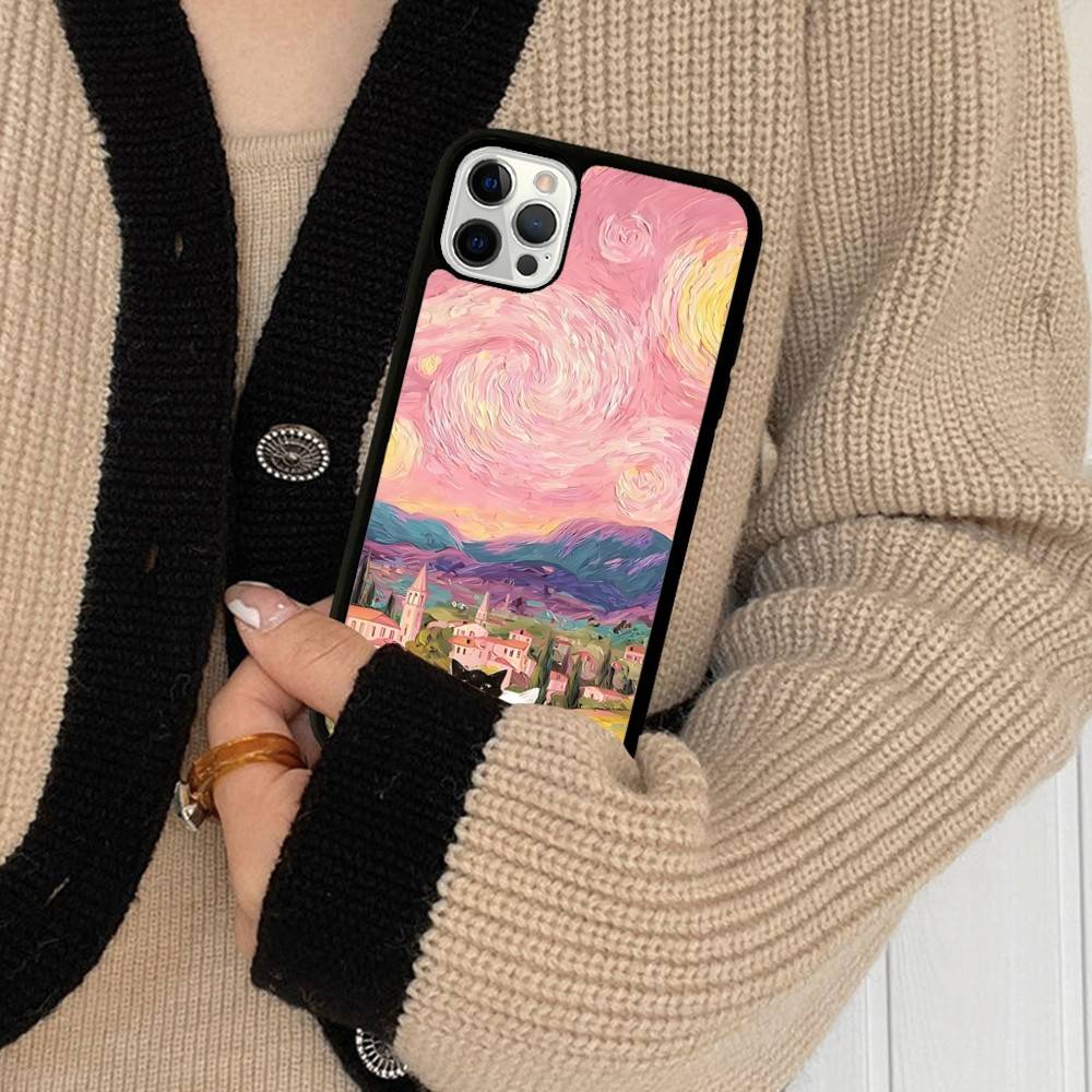 

Black Cat Van Gogh Phone Case For IPhone 17 16 Pro Max 11 12 13 14 15 Hard PC+TPU Bracket Back Cover iPhone 14 pro
