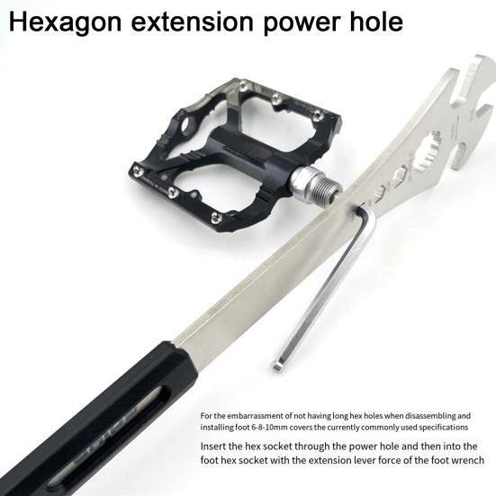 Bicycle Pedal Wrench Heavy Duty with Extra Long Handle Bicycle Pedal Disassembly Assembly Tool Mountain Road Bike Pedal Spanner for All Bike Types