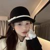 Hepburn Wool Bucket Hat Women's Autumn and Winter French Retro Small Fragrant Celebrity Top Hat Versatile Bow Basin Hat