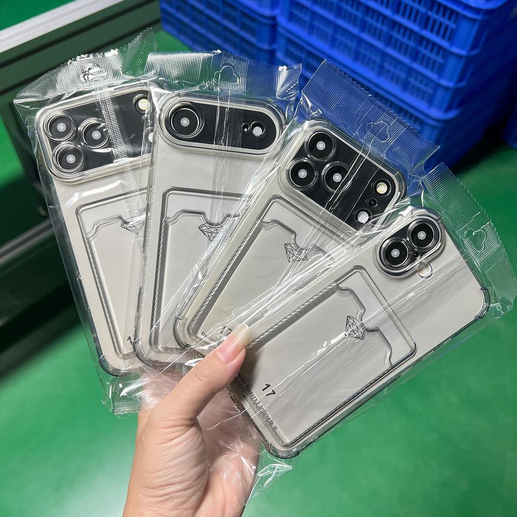 IPhone16 Pro Max Transparent Schwarz Hülle mit Kartenfach & Halter