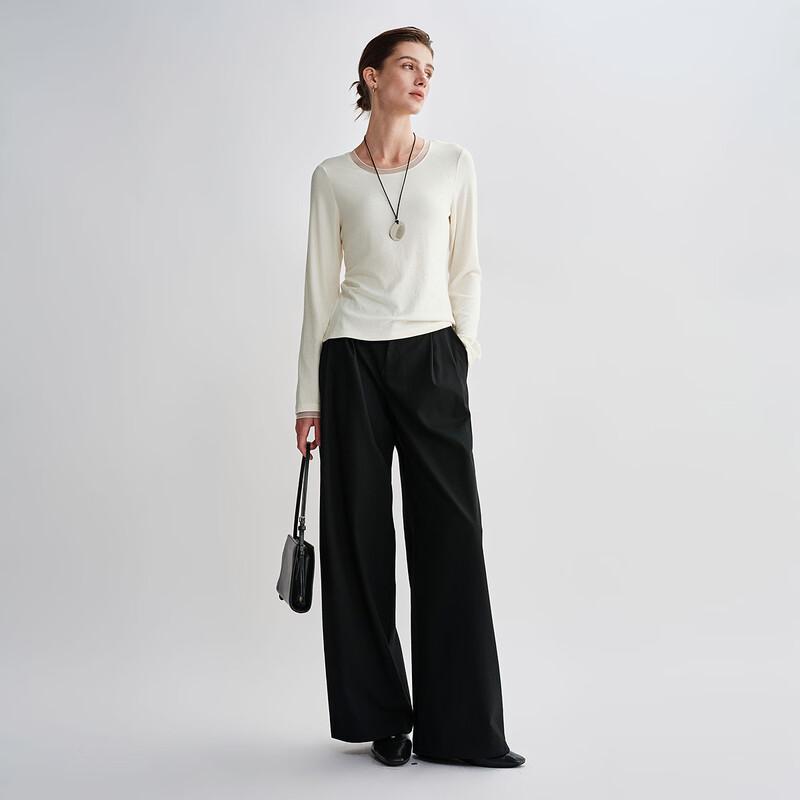 Chumian Mousse Wool Blend Mock Layer Long Sleeve T-Shirt