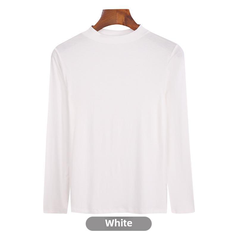 Korean Half-High Collar Slim Fit Modal T-Shirt - Long-Sleeve Solid Color Top