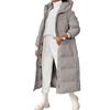 Women's Solid Color Hooded Long -style Temperament Cotton Coat Fashion Zipper Long -sleeved Pocket Jacket