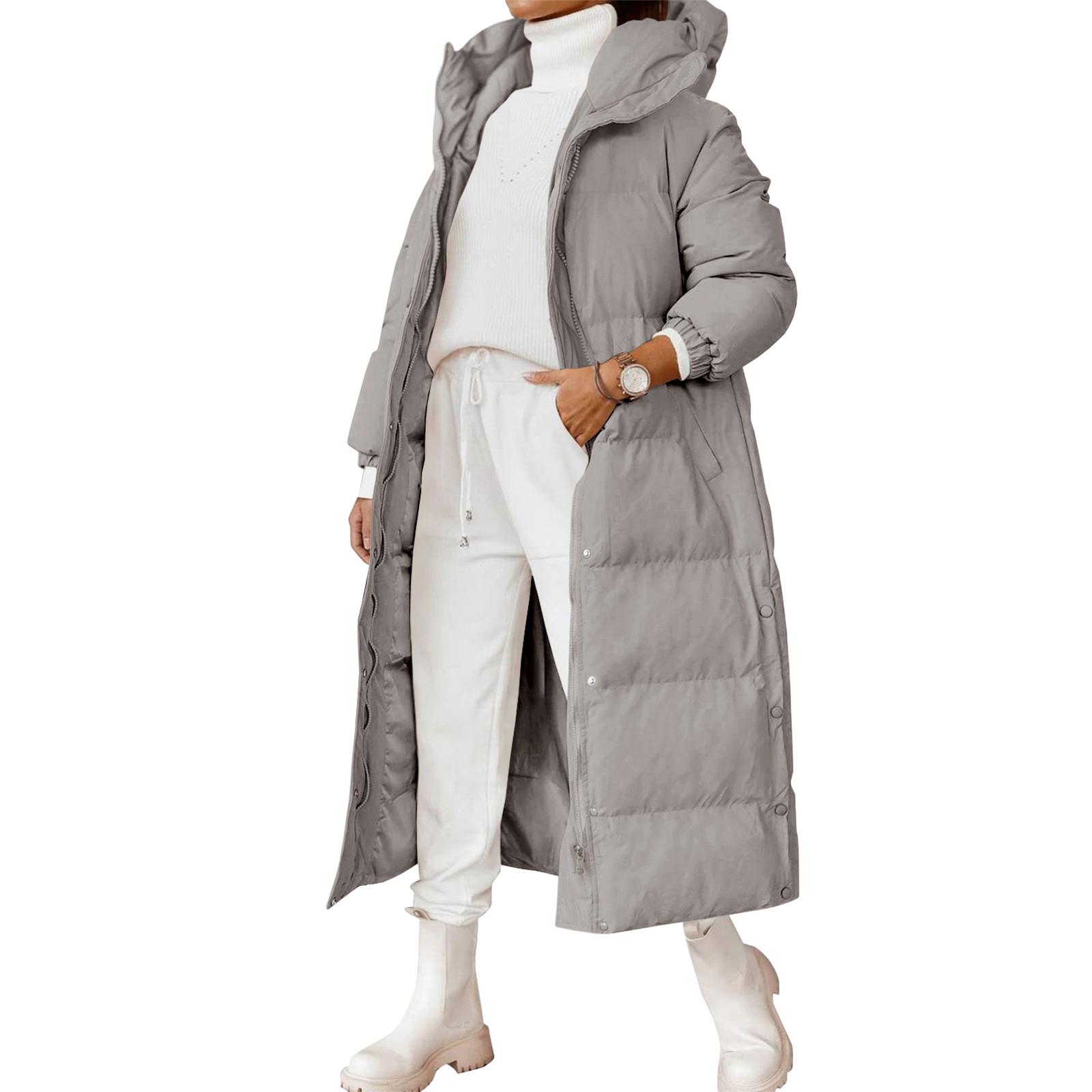

Женское однотонное длинное хлопковое пальто с капюшоном, стильная модная куртка на молнии с длинными рукавами и карманами M