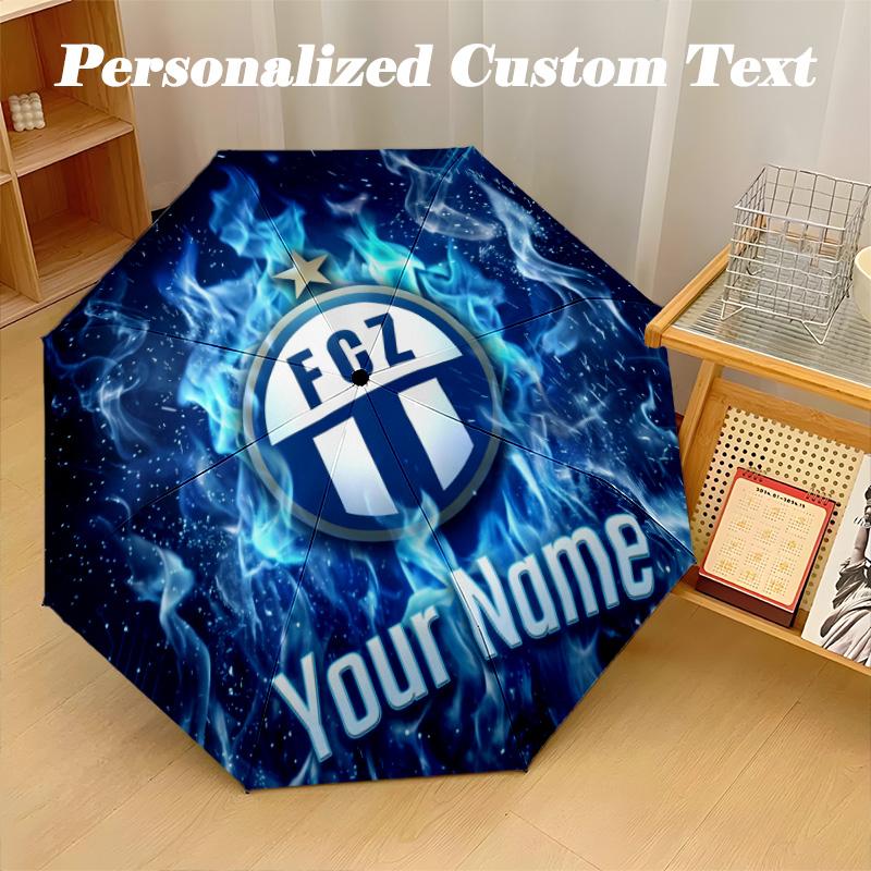 8 Rib Auto Folding Umbrella FC Zürich Print Custom Name Text Portable Rain Gear