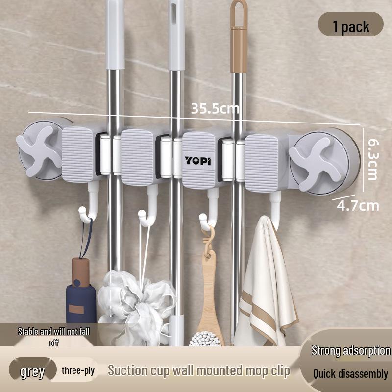 No-Drill Suction Cup Mop Holder – Wall-Mounted Storage Hook for Bathroom, Toilet, Balcony