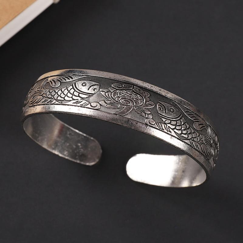 National Style Retro Hand-carved Bracelet Hand Ring Fashionable Court-style Personalized Open-ended Bracelet