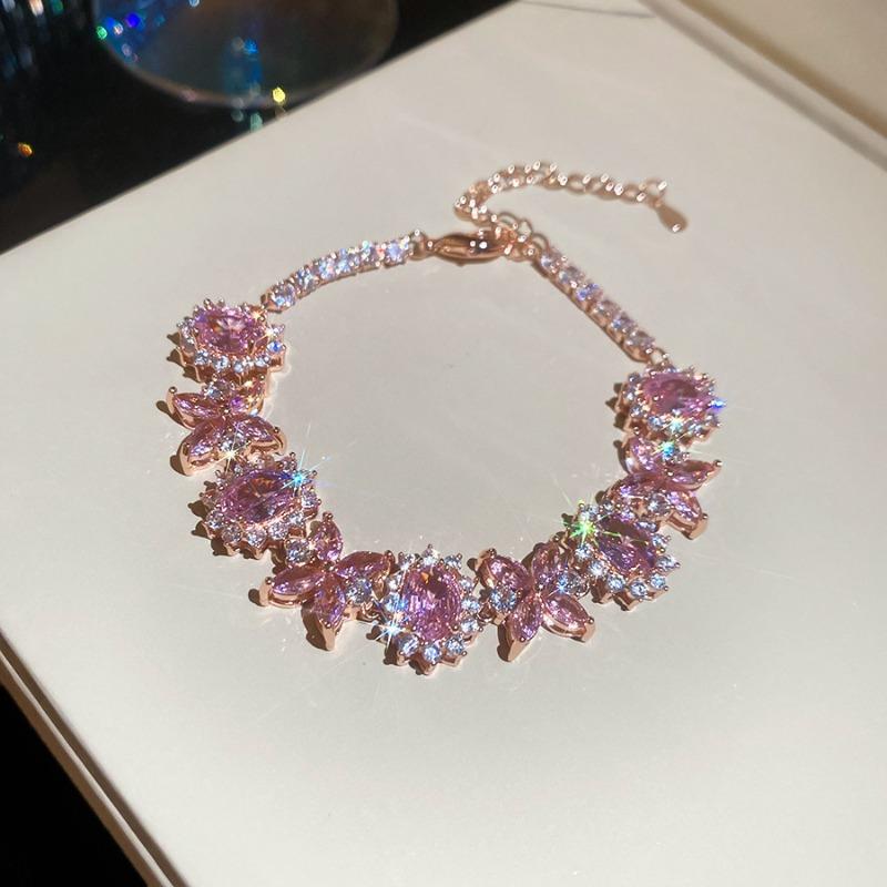 Flower Fairy~ Super Sparkling Zircon Oval Flower Bracelet Light Luxury Luxury Bracelet Sweet and Versatile Jewelry