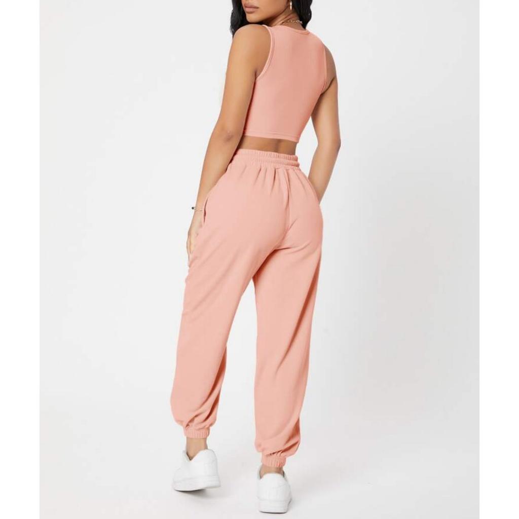 GMXIA Spring Solid-color Round-neck Vest Women's High-waisted Fashionable Casual Long Pants Set