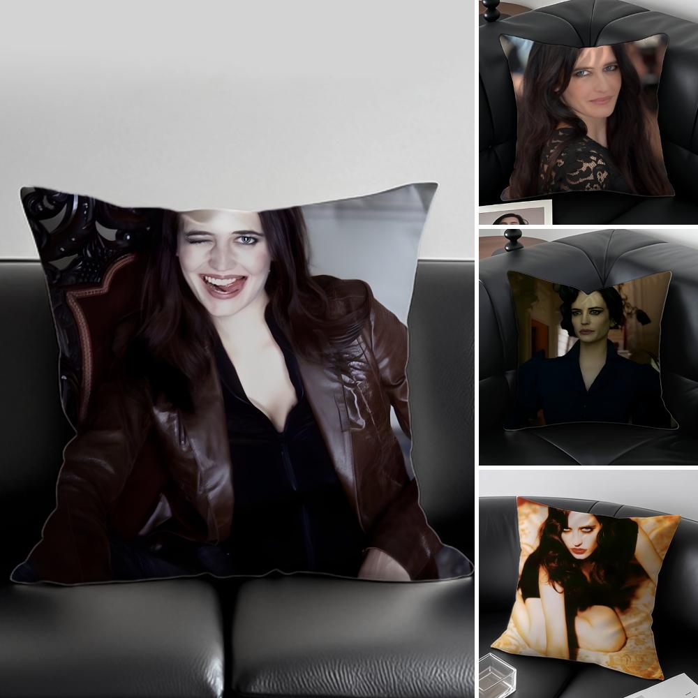 EEva Green Cushion Cover Pillow Case Antidustmite Invisible zipper silky plush cushion