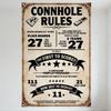 Vintage "CONNHOLE RULES" Metal Tin Sign Retro Game Instructions Poster with Ornate Borders Conch & Tool Icons for Man Cave Bar H