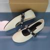 Fashion High Quality Women's Mary Jane Shoes Ballet Style Round Toe 2025 Autumn Light Leather Footwear Rivet Decoration Flats for Lady