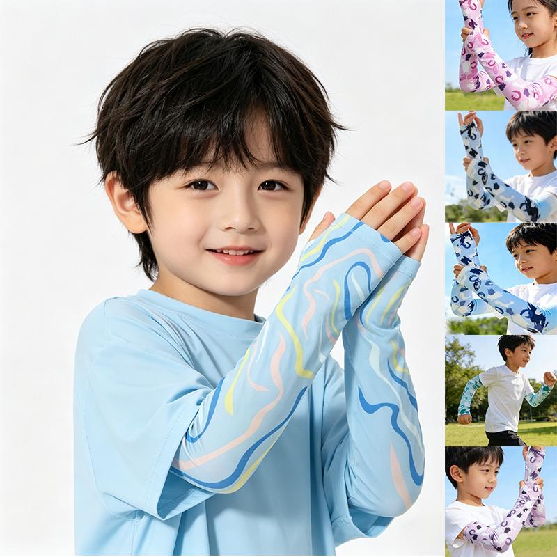 Mangas de Brazo para Correr en Verano Niños Puño Ajustable Protección UV Cubrebrazos Parasol Seda de Hielo Protección Solar Exterior Mangas de Brazo
