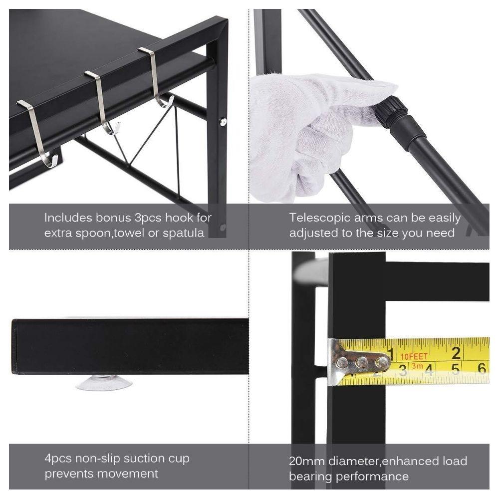 Homlly 2 Tier Expandable Adjustable Width Kitchen Microwave Oven Storage Rack Shelf