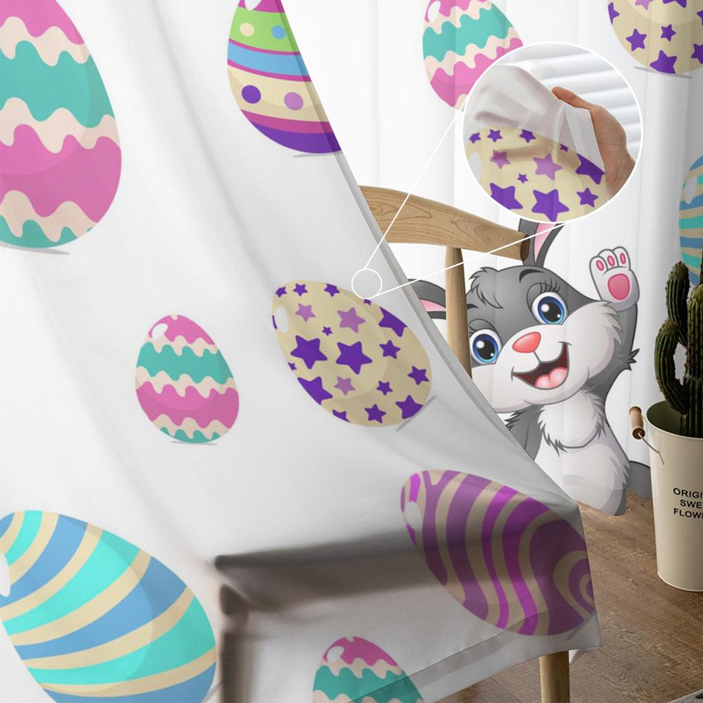 Bunny Easter Egg Rabbit Tulle Curtains For Living Room Bedroom Voile Sheer Curtain Window Home Decor Drapes