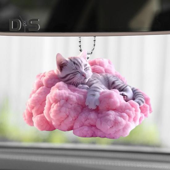 Cat Pendant Rearview Mirror Ornament 2D Cat Whimsical Charm Auto Interior Car Pendant for Indoor Outdoor Decor Gift for Loved Ones