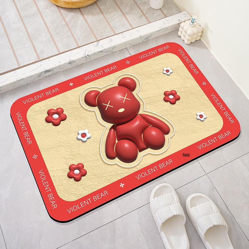 3D Cartoon Bear Diatomaceous Earth Non-slip Bath Mat