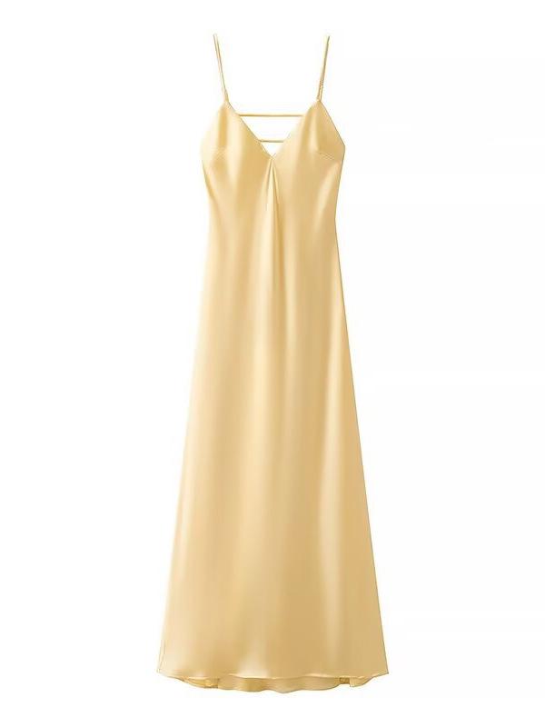 Sexy Backless Satin Yellow  Dress