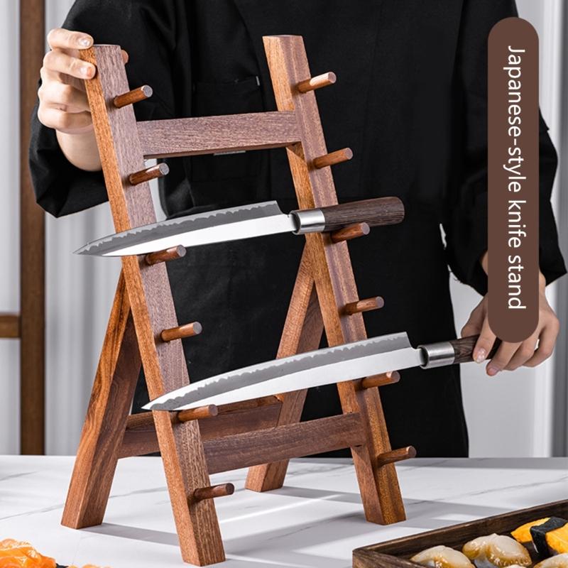Wooden Cutter Display Stand Multipurpose Cutter Storage Rack with Multi Layer Design for Home Kitchens and Restaurants