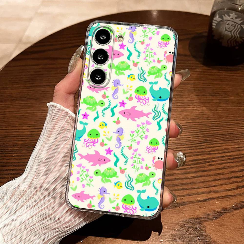 Cool Turtle Seaside Pattern For Samsung Phone Case S30,23,21,22,20, FE lite,S10,9,8,7 PIus Note20ultra Soft Transparent SamsungS22ULTRA5G