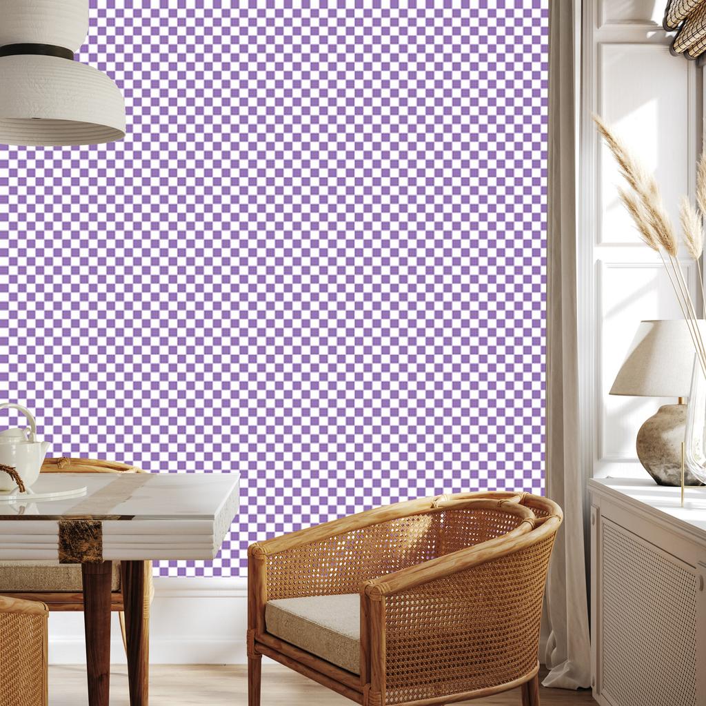 Lavender and White Checkerboard Wallpaper for Living Room and Bedroom 50x1000