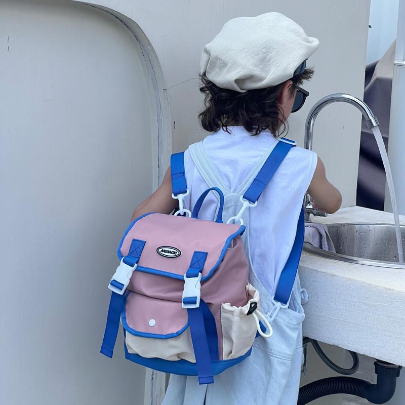 Adorable Korean Style Color Block Lightweight Canvas Backpack For Kids Perfect For School