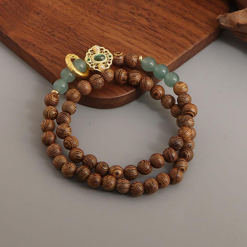 Natural Sandalwood Beaded Double Circle Bracelet, Good Luck, Exquisite Blue Water, Jade Lucky, Nafu, National Style Transfer Bead Bracelet Batch