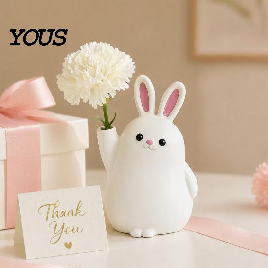 Rabbit Shape Vase 3D Printed Ornament, White Bunny Flower Holder Matte Container, Animal Desktop Decoration for Home Office Ornament
