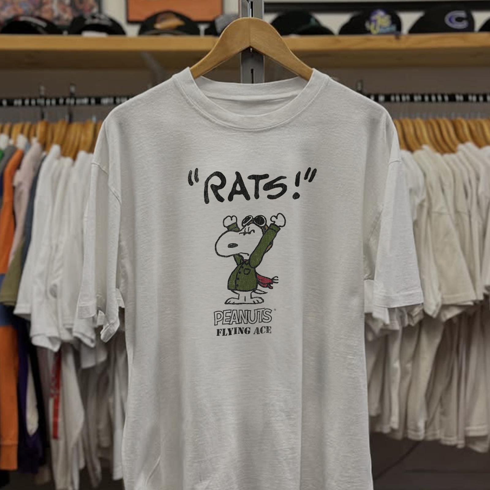 Rare Peanuts Flying Ace Rats! Aged T-Shirt White XL 2XL