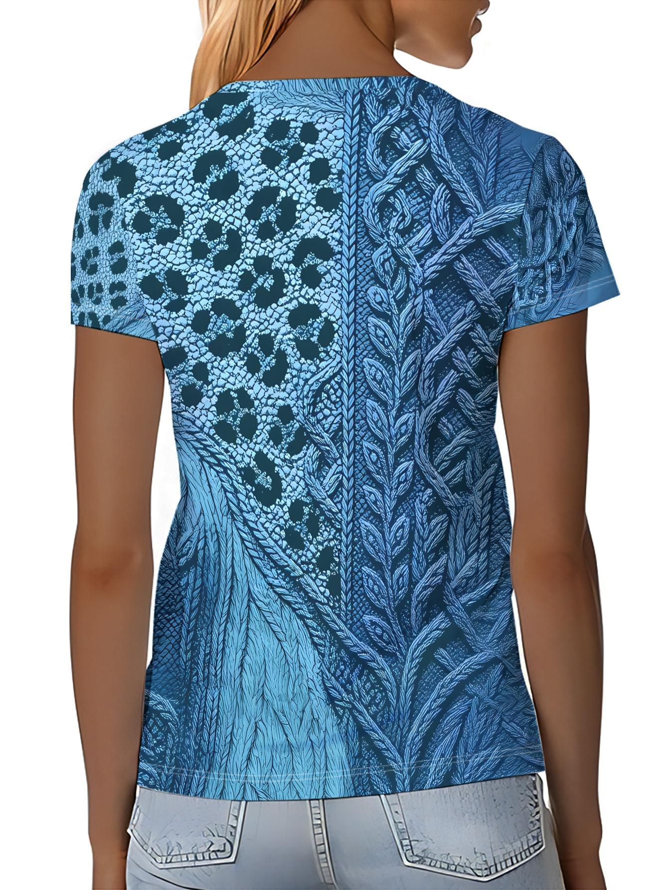 

Women S Blue Short-Sleeve T. with a Patterned Patch on The Back. One Side Leopard And The Other Side Pattern L дубильная кора