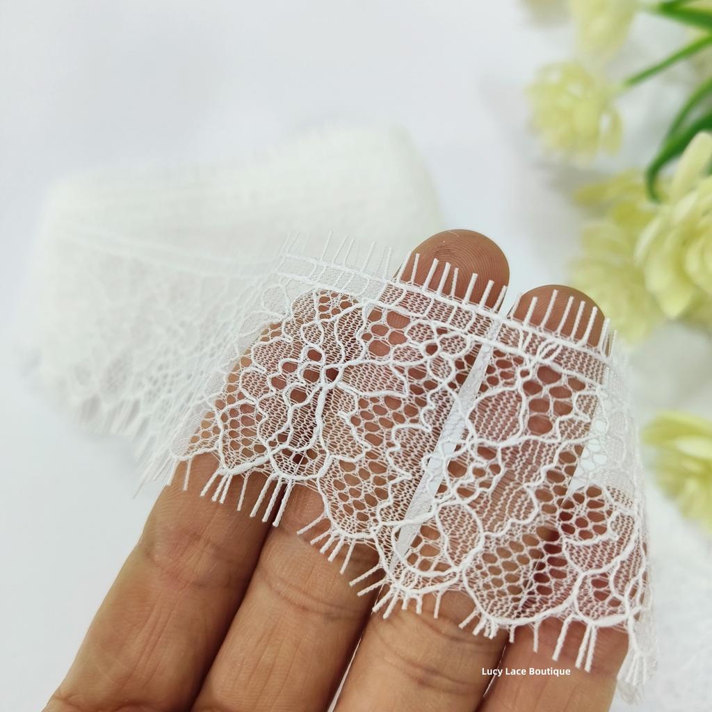 4CM Border Lace  Price 30 Meters=10 Pieces Eyelash Lace Trim Chantilly French Lace Off White, Black in Stock Free Ship