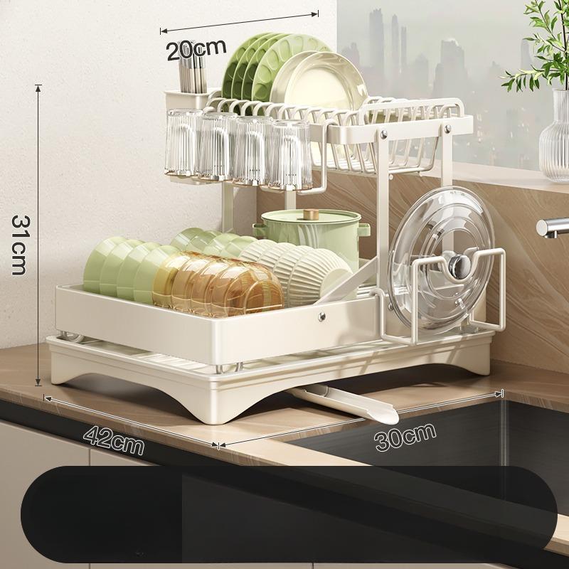 1 шт сушилка для посуды для кухонной стойки над раковиной съемная большая вместимость 2-уровневая сушилка для посуды комплект для сушки посуды белый 6773₽