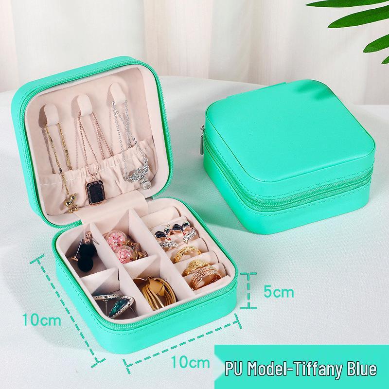 Compact Leather Jewelry Organizer: Palm-Sized Box for Rings, Necklaces, Studs, and Earrings