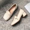 Simple High Heels New Square Toe Deep Mouth Slip-on Soft Sole Non-slip Wear-resistant Block Heel Single Shoes