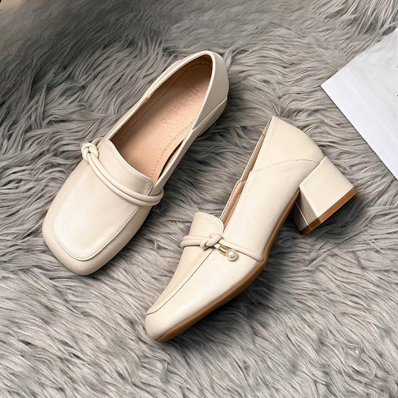 Simple High Heels New Square Toe Deep Mouth Slip-on Soft Sole Non-slip Wear-resistant Block Heel Single Shoes