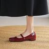 New Women's Leather Shoes Low-heeled Casual Flats Women's Rubber Soft-soled Black Women's Single Shoes Square Head Patent Leather Square Heel