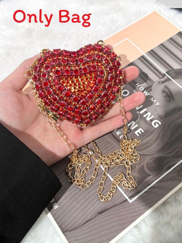 Mini Borsa a Mano a Forma di Cuore d'Amore con Decorazioni di Diamanti Acqua Scintillante per Uso Quotidiano