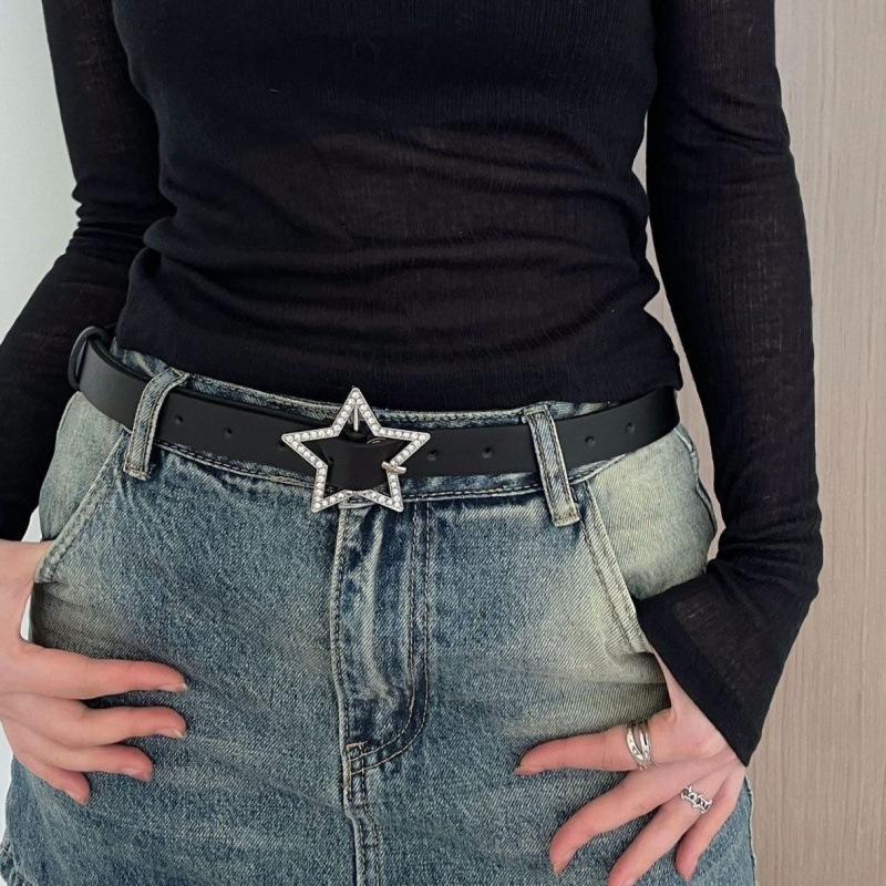 Star Black Trendy Womens Belt Elegant Pu Design Perfect For Outfits Summer