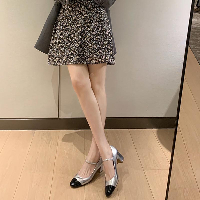 Su Yinyin has the same French round head versatile color matching thick heel Mary Jane shoes temperament fairy style commuting thick heel single shoes