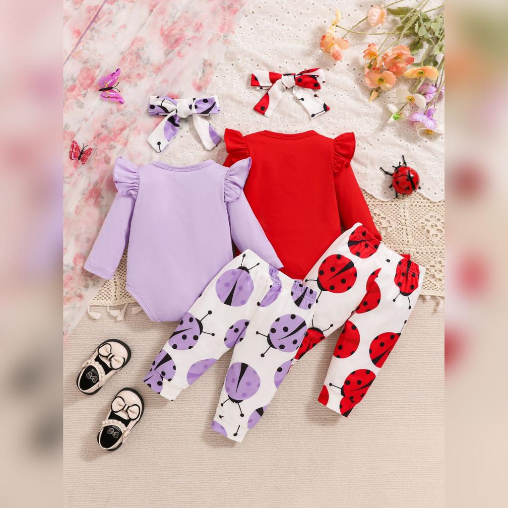 Alphabet Print Baby Romper Set - Bow Pants Two-Piece Outfit