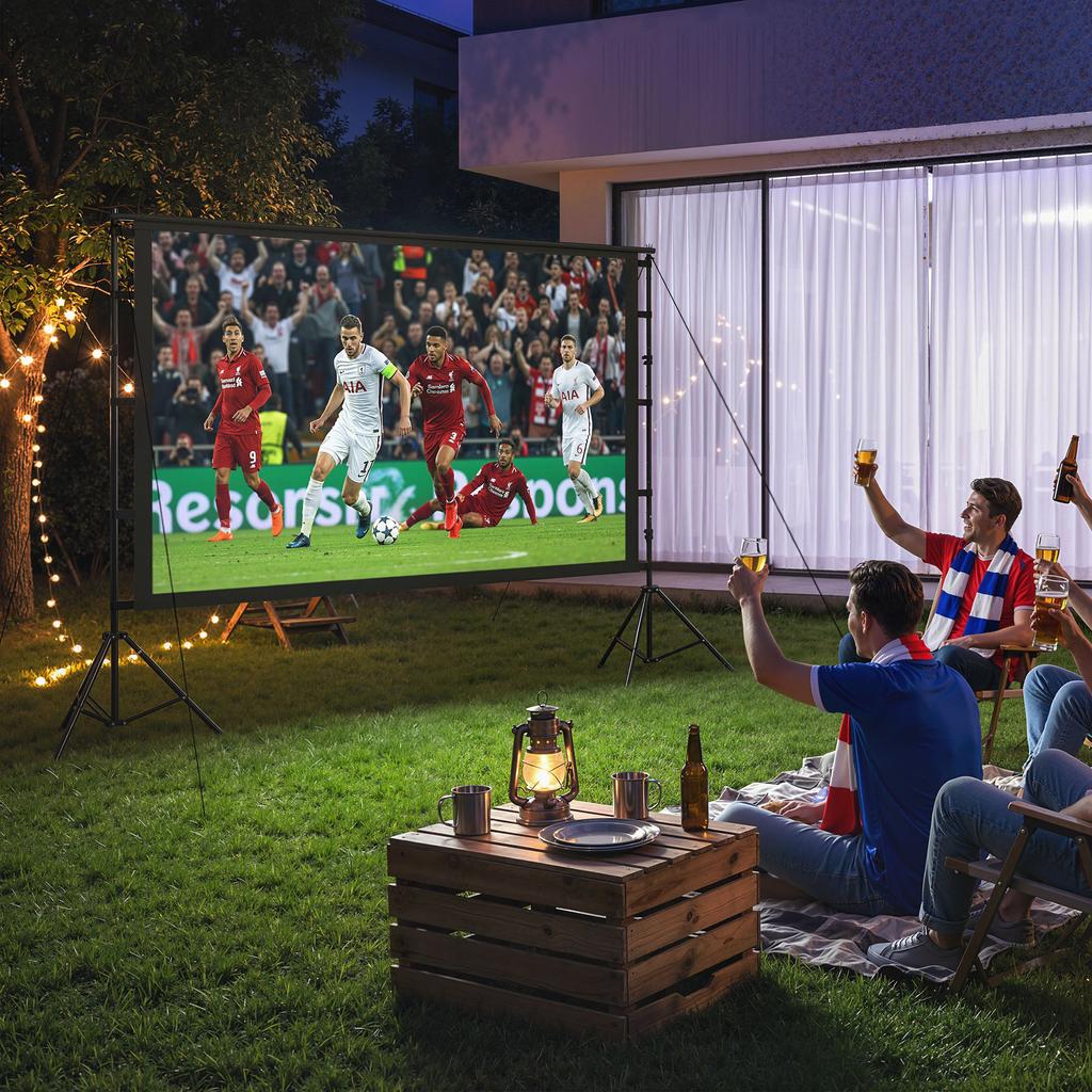 100-inch 16:9 HD 4K/8K projector screen with stand, portable double-sided screen with foldable tripods, white
