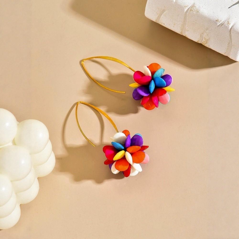Colorful Mesh Beaded Flower Earrings Candy-Colored Ethnic Style Earrings Bohemian Earrings Party