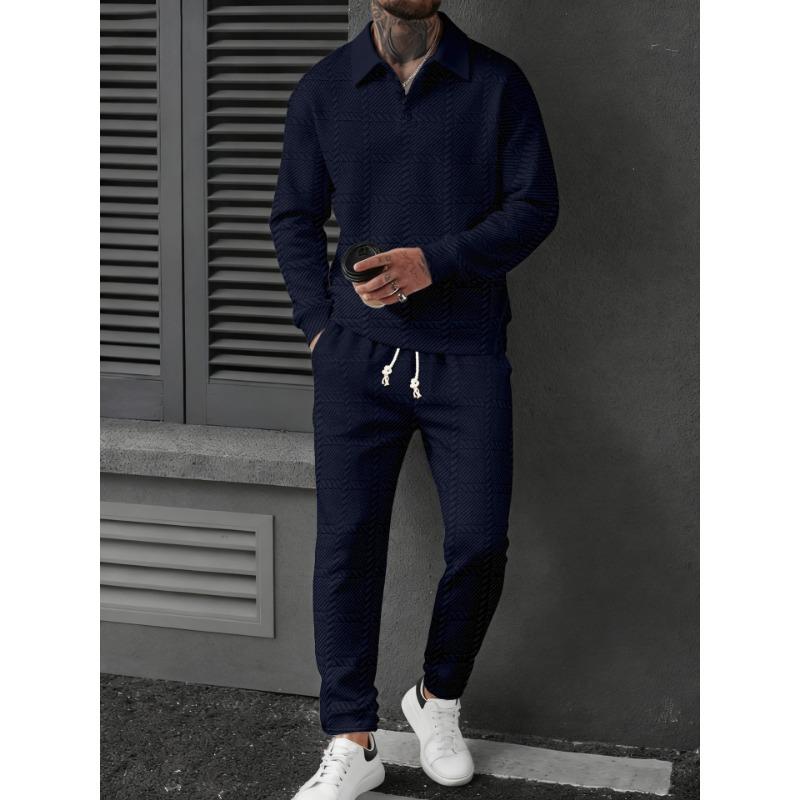 Frühlings- und Herbsttextur Herren Langarm Sport-Poloshirt Hosenanzug