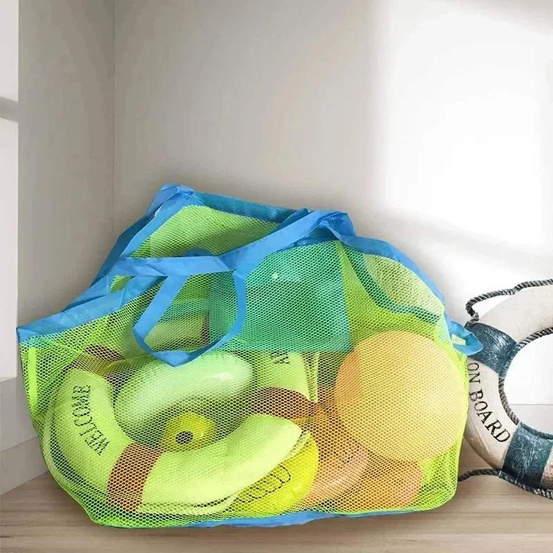 1pcs Large Mesh Beach Bag, Sandproof Foldable Tote with Hanging Hole, Breathable Toy Storage