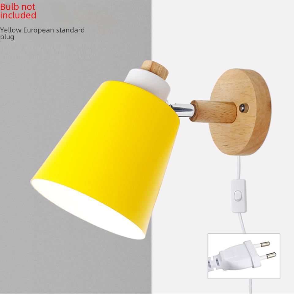 Lampă de perete modernă DIY Macaron cu întrerupător și priză din lemn - Stil nordic