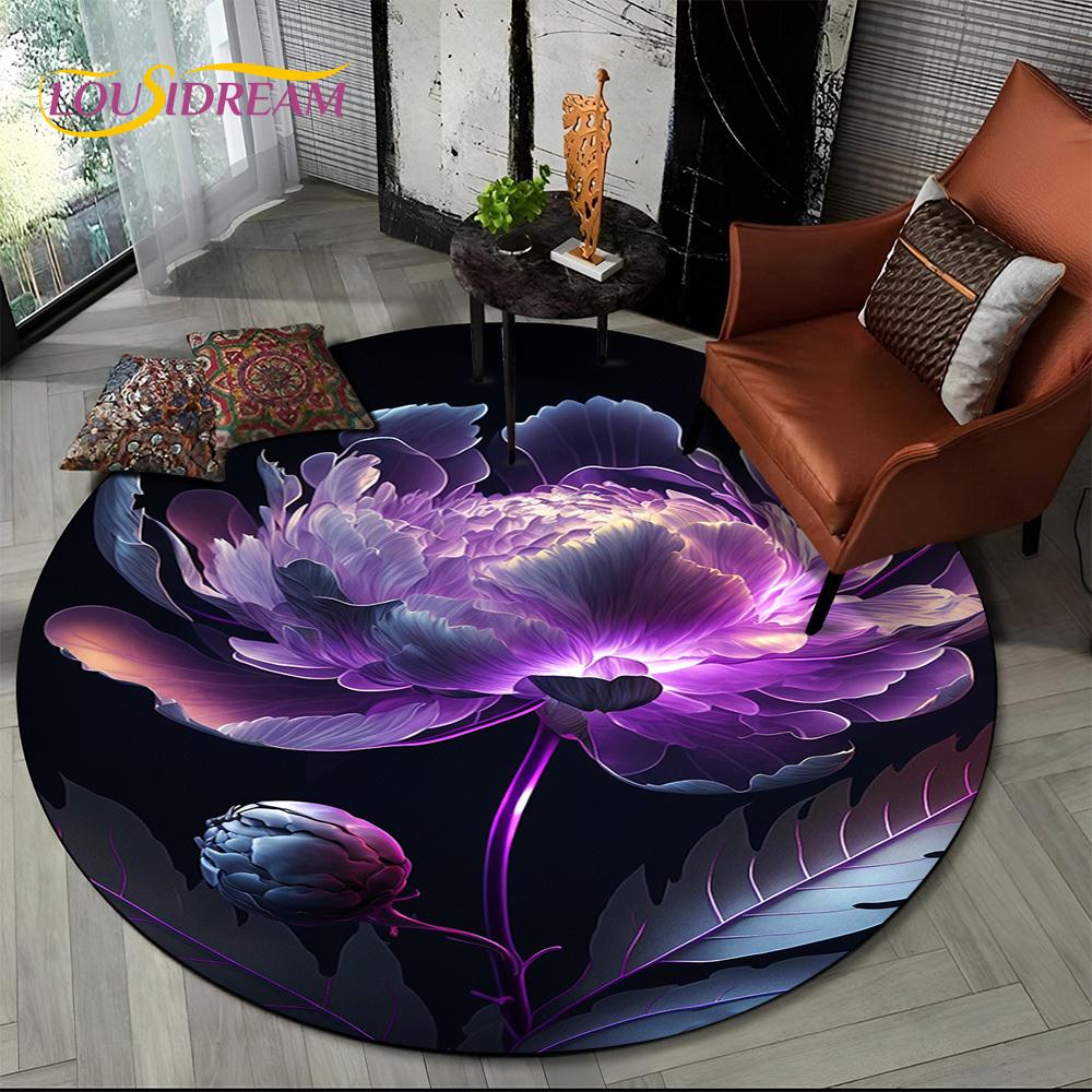 3D Dream Flower Rose Daisy Nordic Round Carpet Rug for Living Room Bedroom Child Playroom Chair Decor,Pet Area Rug Non-slip Mat