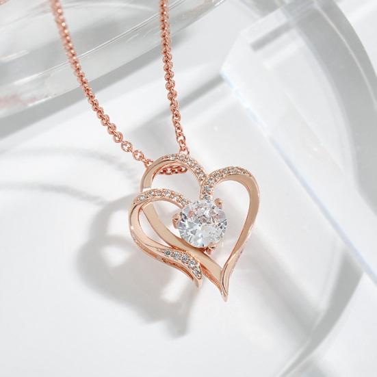 Women Necklace Rhinestone Hollow Heart Pendant Neck Decoration Jewelry Adjustable Prom Party Dating Clavicle Necklace